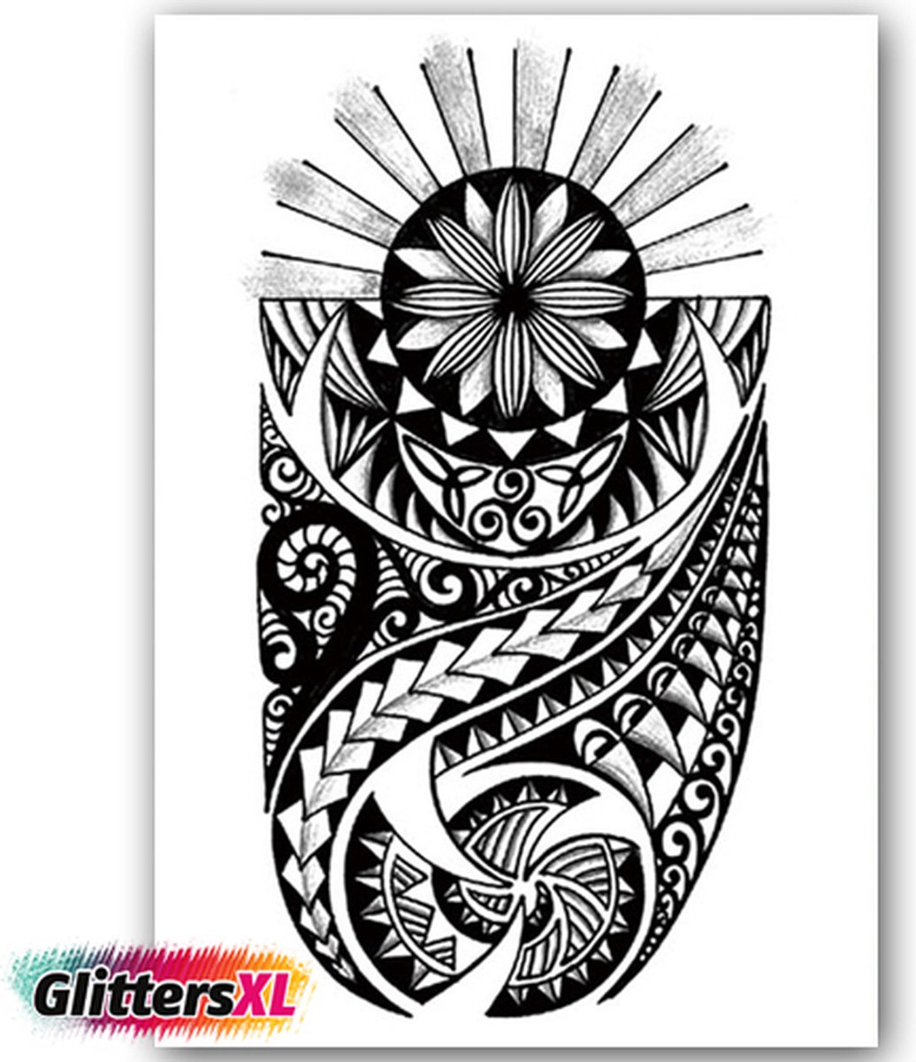 GlittersXL - Temporary Tattoo Tribal/Mandala/Maori (A5 formaat) [Neptattoo - Tijdelijke tatoeage - Nep Fake Tattoos - Water overdraagbare festival sticker henna outfit tattoo - Glitter tattoo - Volwassenen Kinderen Jongen Meisje]